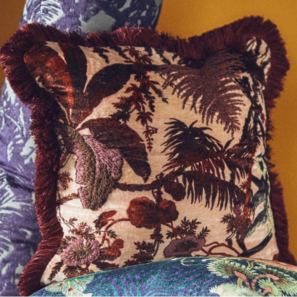 Anthropologie House of Hackney Embroidered Velvet Fringe Pillow NWT